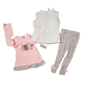 Peanut Buttons 3pc Outfit Cheetah Kitty Puff Vest Leggings LS Top Boutique sz 4T